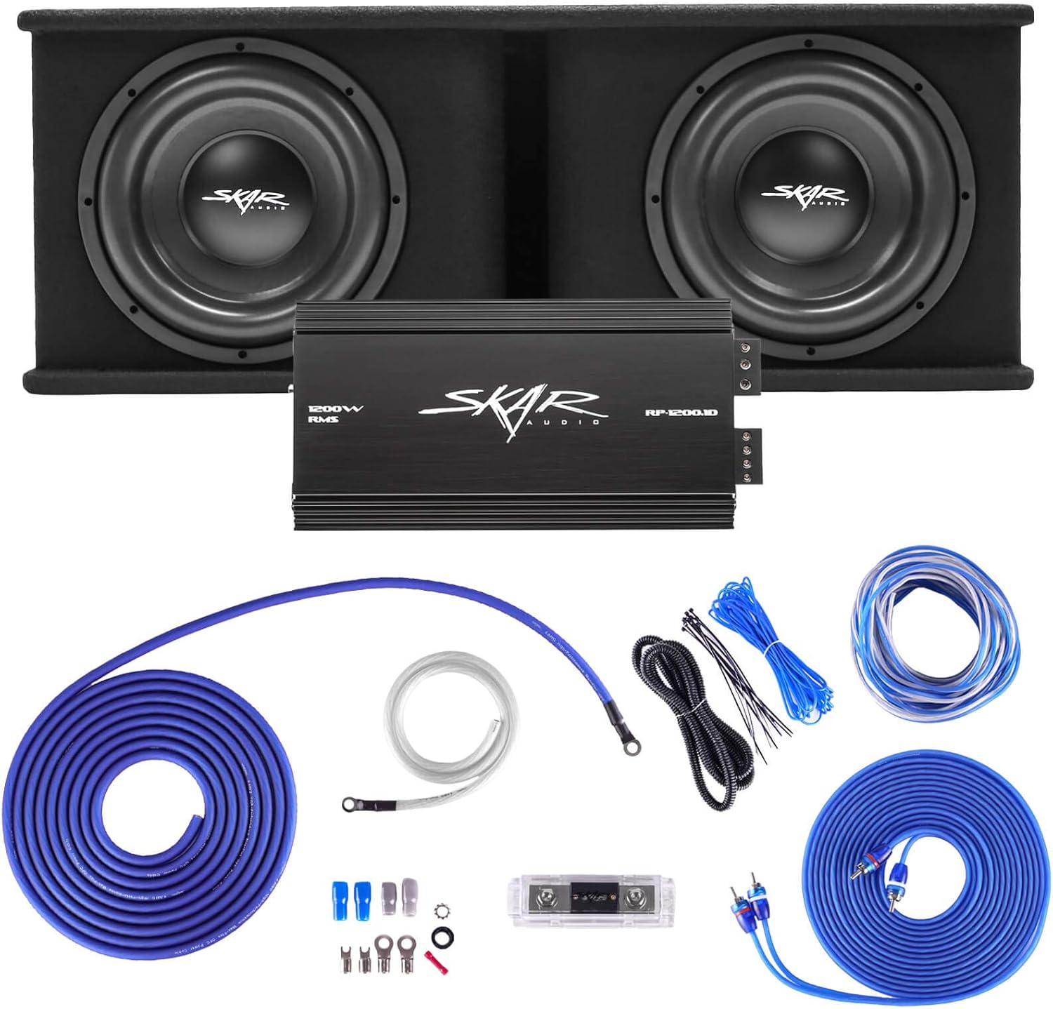 Skar Audio Dual 12" Complete 2,400 Watt SDR Series Subwoofer Bass Package - Includes Loaded Enclosure with Amplifier
