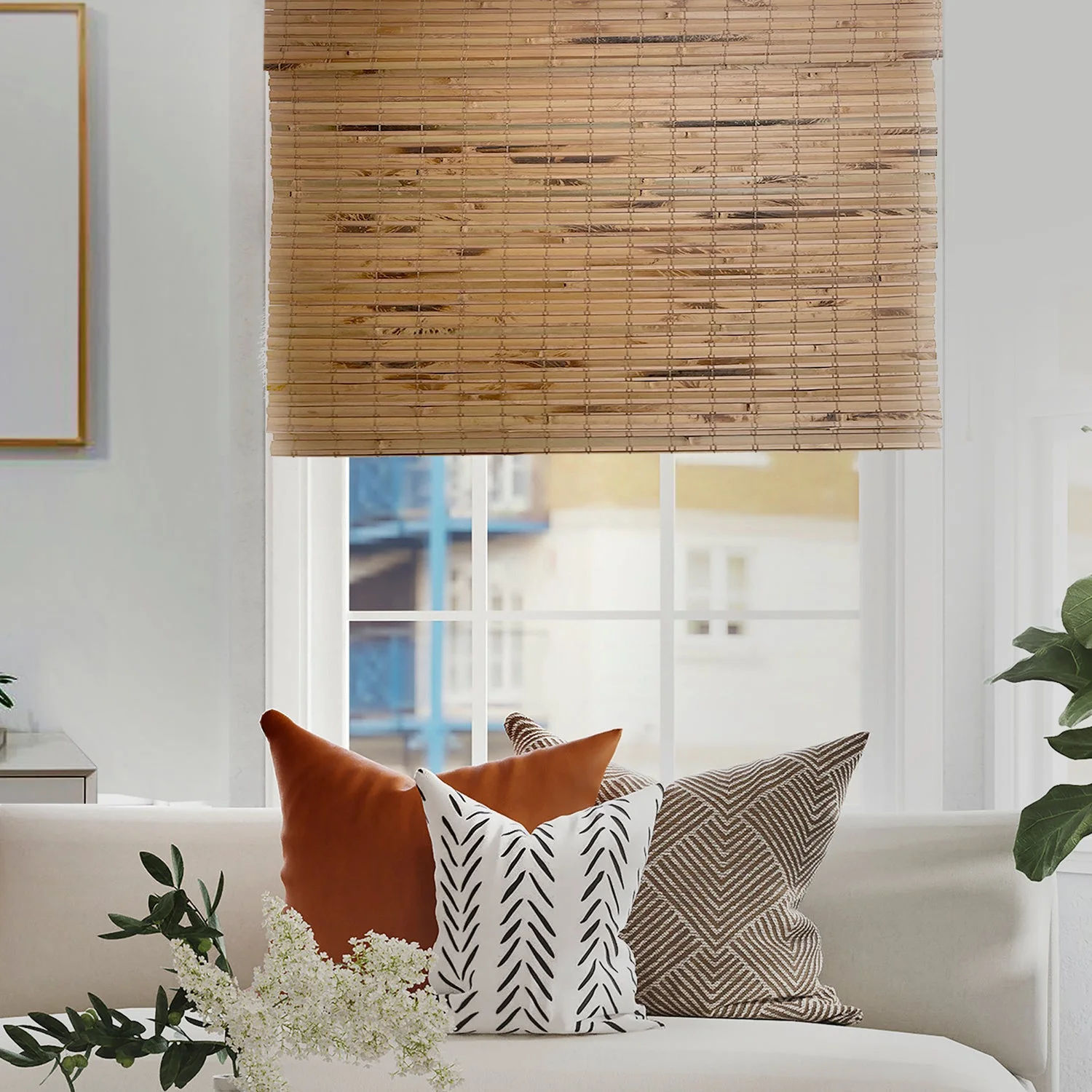 MOOD Custom Bamboo Shades | NATURAL | Cordless Designer Natural Woven Wood Roman Shades for Windows | Natural Cedar (Great Privacy) | 37"W X 60"H