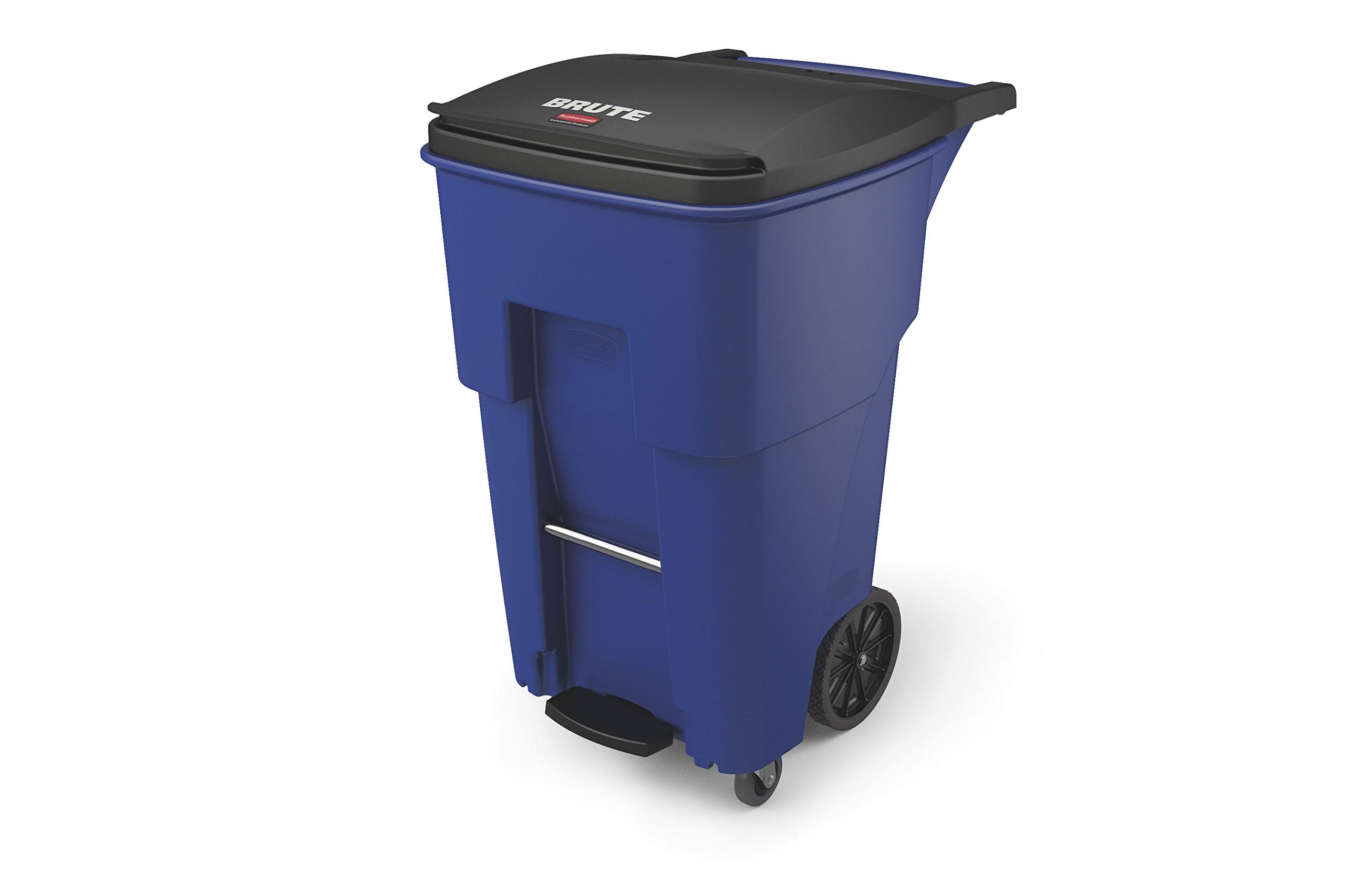 Rubbermaid 65 gal., Rectangular, Rollout Trash Can, Plastic, Blue 1971976
