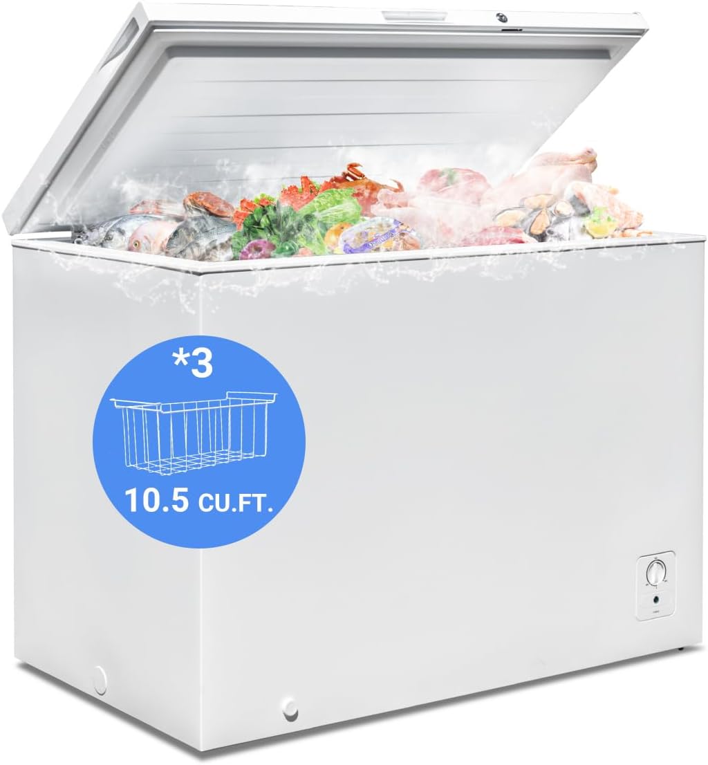 Smad Chest Freezer 10 Cu. Ft. Large Deep Freezer with Lock and Adjustable Thermostat, Low Noise, Garage Ready Chest Freezer for Home, Kitchen
