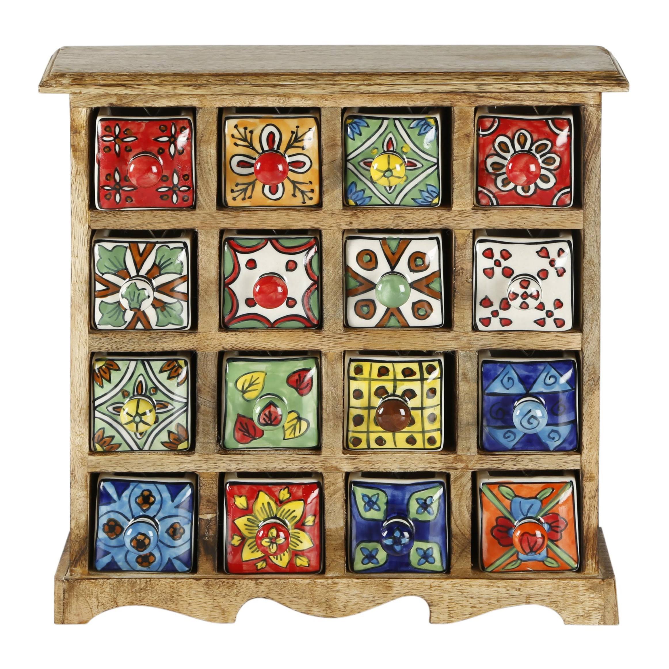 Curios 16 Drawer Light Brown Wood Apothecary Chest, Kindwer