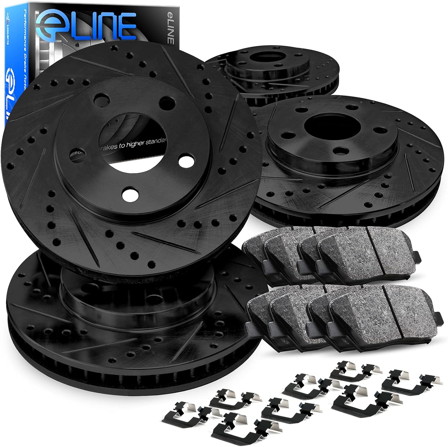 R1 Concepts Front Rear Brakes and Rotors Kit |Front Rear Brake Pads| Brake Rotors and Pads| Ceramic Brake Pads and Rotors |Hardware Kit|fits