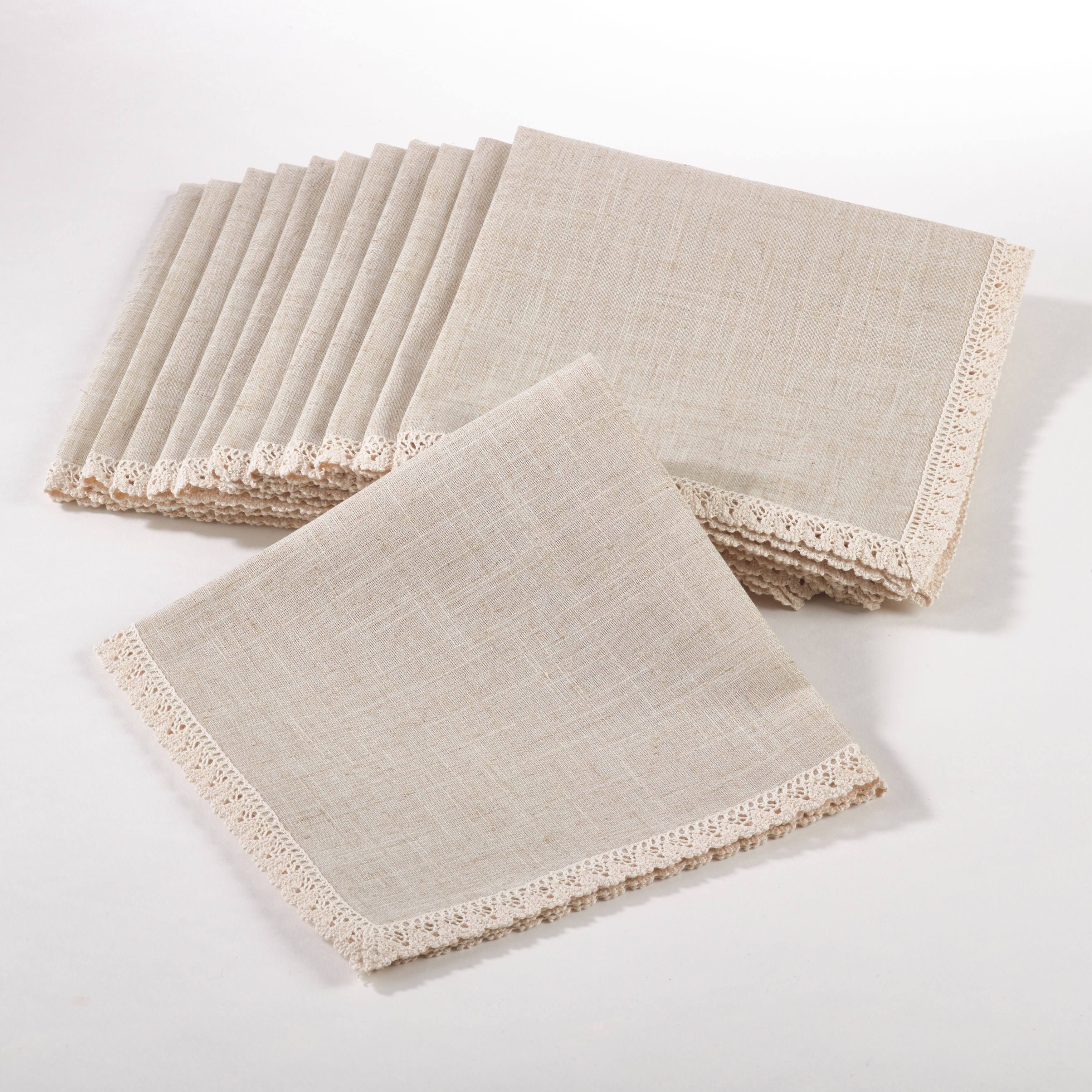Saro Lifestyle Lace Trimmed Dinner Napkin (Set of 12) Natural, White