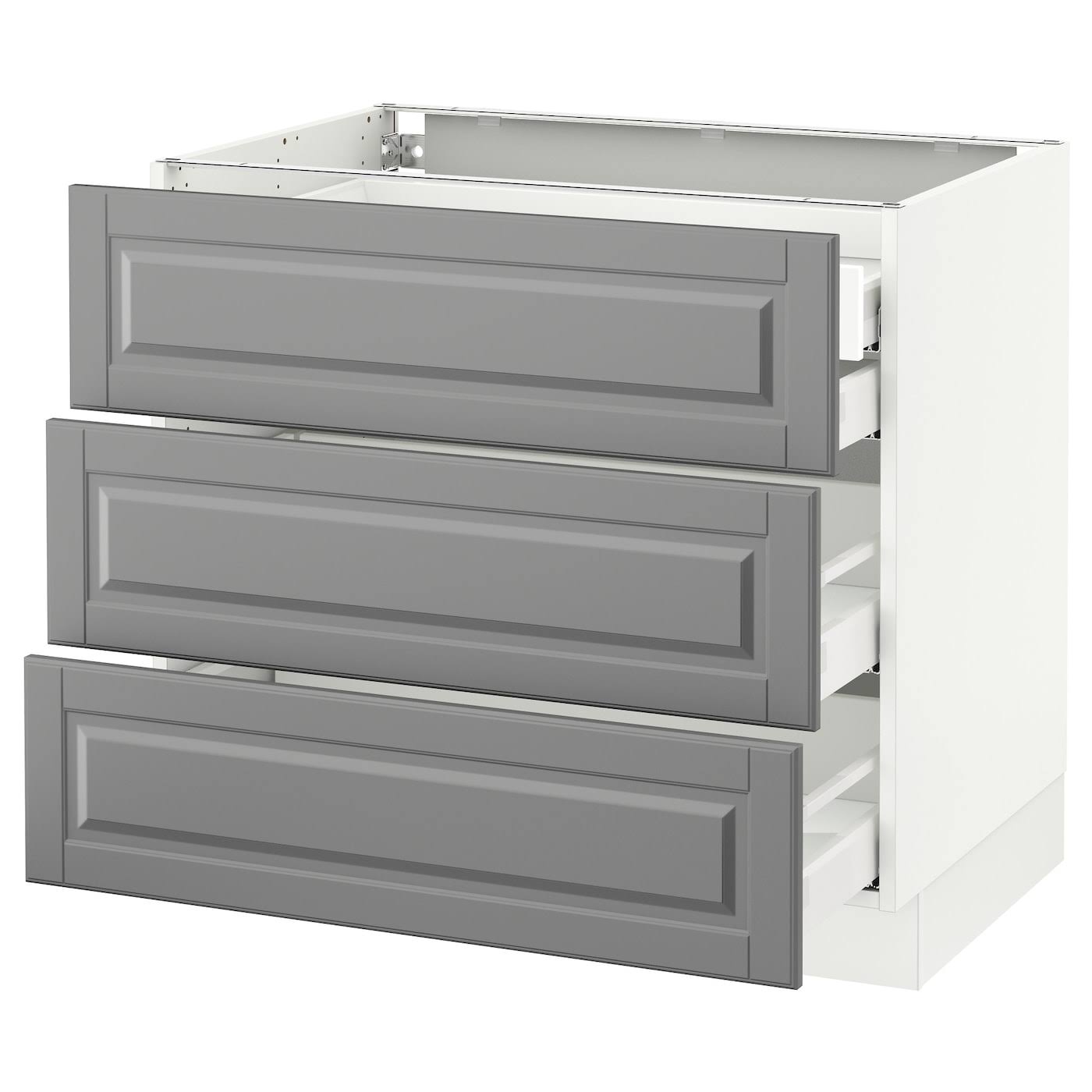 IKEA - SEKTION Base Cabinet w/3 Fronts u0026 4 Drawers, White Maximera/Bodbyn Gray, 36x24x30 99038513