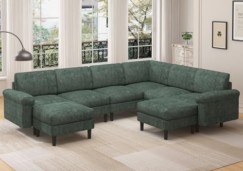 Cpintltr Convertible U Shaped Sectional Sofa L Shaped Modular Sofa with Sleepable Armrests 6 Seats Oversize Sofa Couch for Living Room, Grey