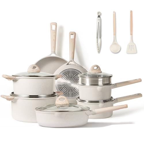 CAROTE 17pcs Pots and Pans Set Non Stick, Kitchen Cookware Sets, Easy to Clean Kitchen Induction Pots and Pans, Pot and Pan Sets for Cooking