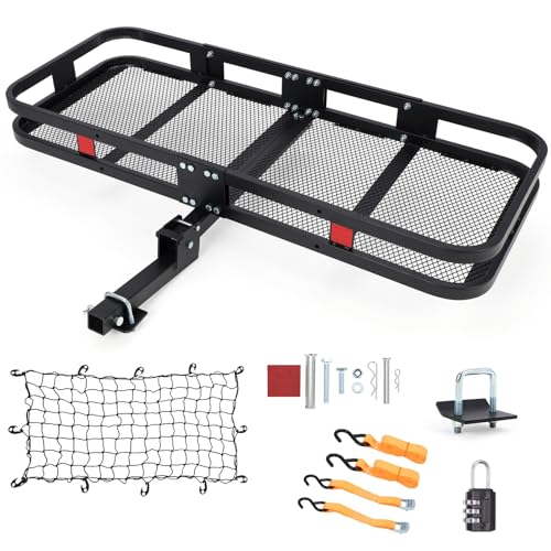 Hitch-Mounted Cargo Carrier | 60"x24"x14" Basket with 500 Lb Capacity | with Net and Straps | Fits 2-Inch Receivers | for Cars and SUVs
