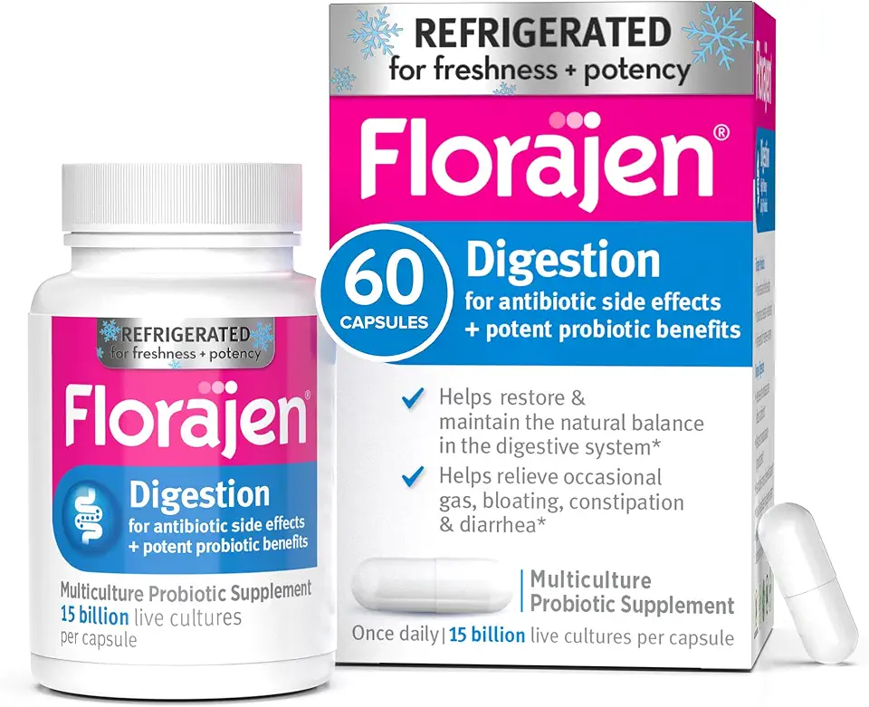 Florajen Digestion Probiotics (Refrigerated) - Advanced Gas & Bloat Supplement with Lactobacillus, Supports Gut Health, Unbloat & Good Flora