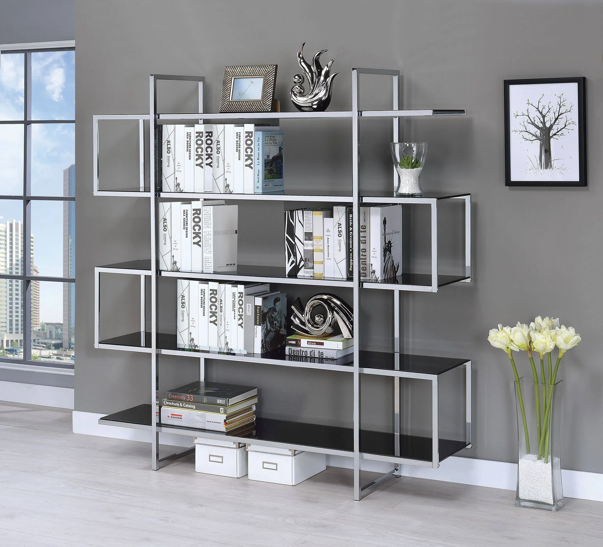 Coaster Chrome and Black Bookcase 801306