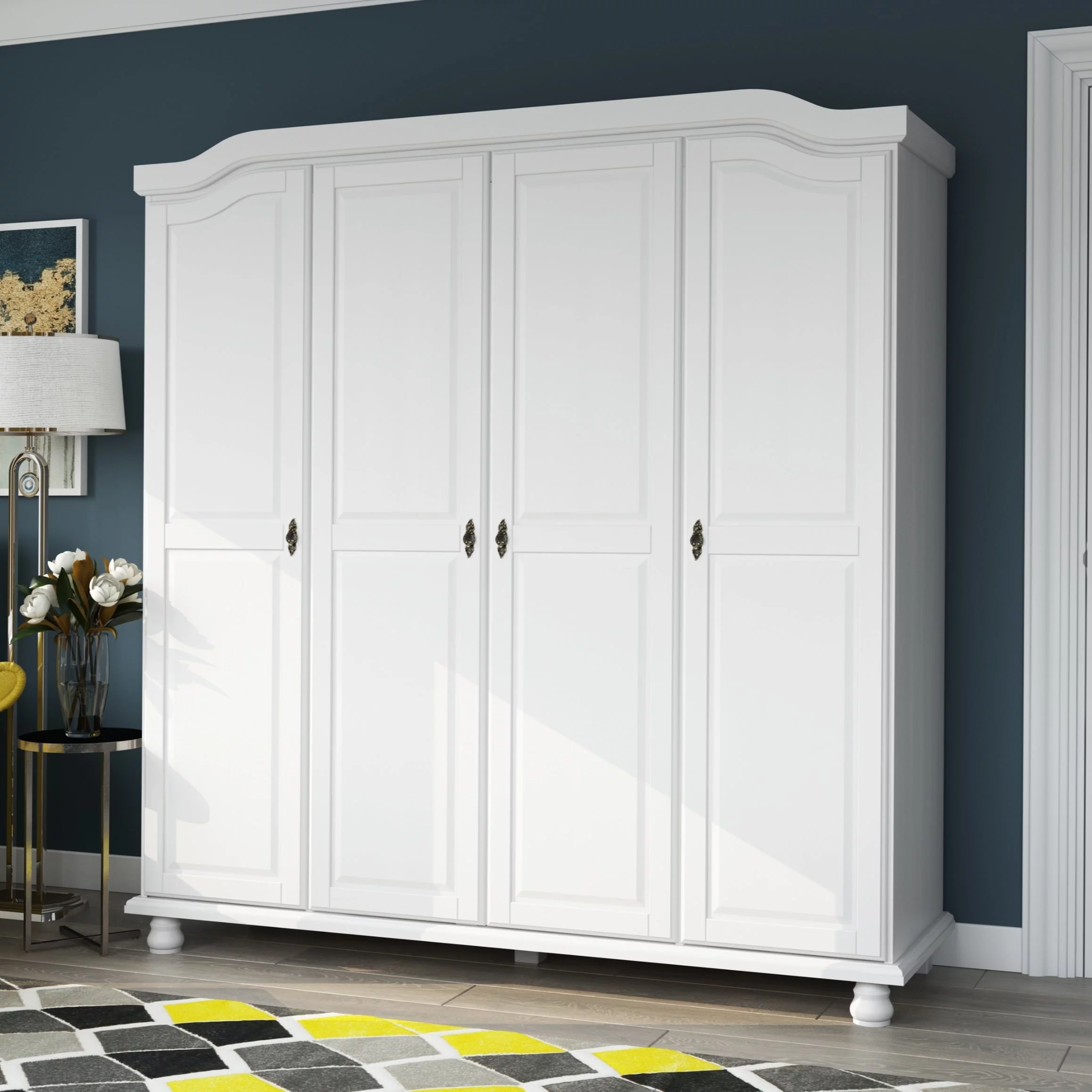 Palace Imports, Inc. Palace Imports 100% Solid Wood Kyle 4-Door Wardrobe Armoire with Solid Wood or Mirrored Doors White