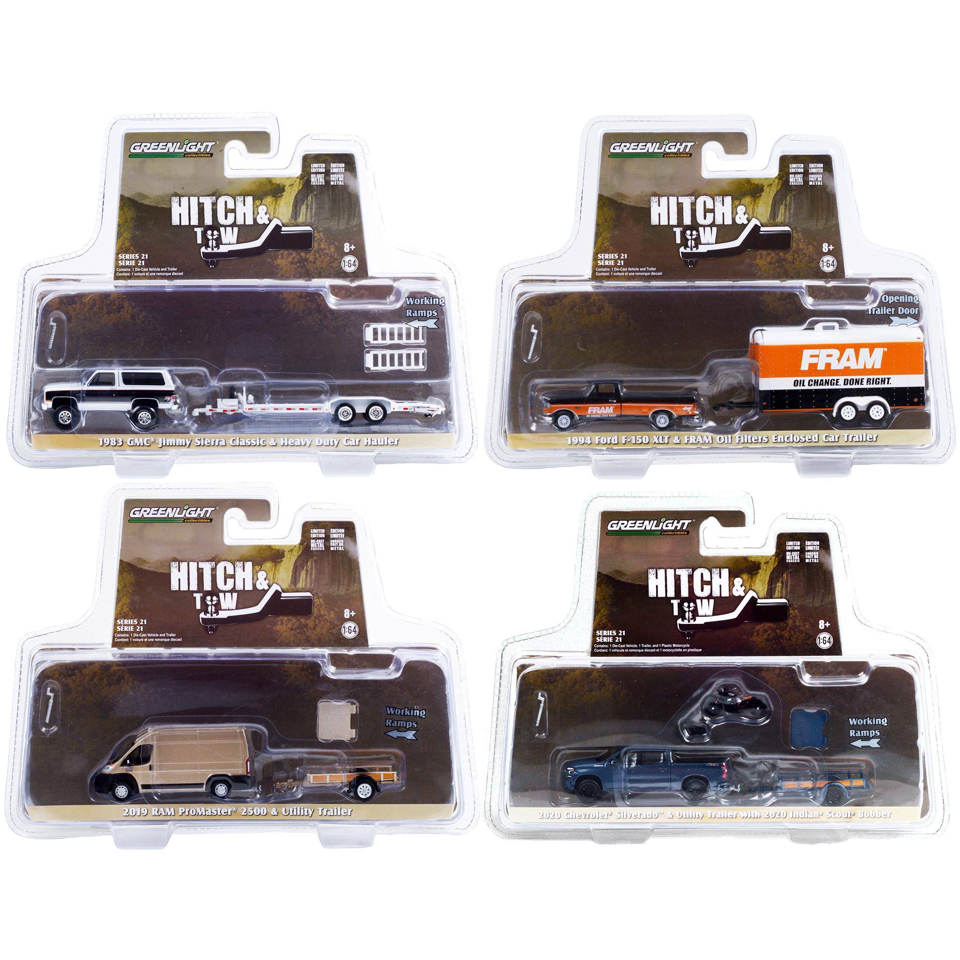 Hitch u0026 Tow Set of 4 Pieces Series 21 1/64 Diecast Model Cars by Greenlight