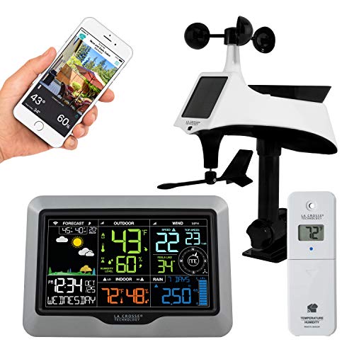 La Crosse Technology Professional Smart Wi-Fi Weather Station with Remote Monitoring (400 Foot Range), Wind and Rain Gauges