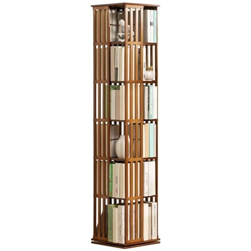 Bamboo 360 Rotating Bookcase, Floor Standing Bookcase Narrow Shelf Revolving Freestanding Organizer Storage Rack for Small Space