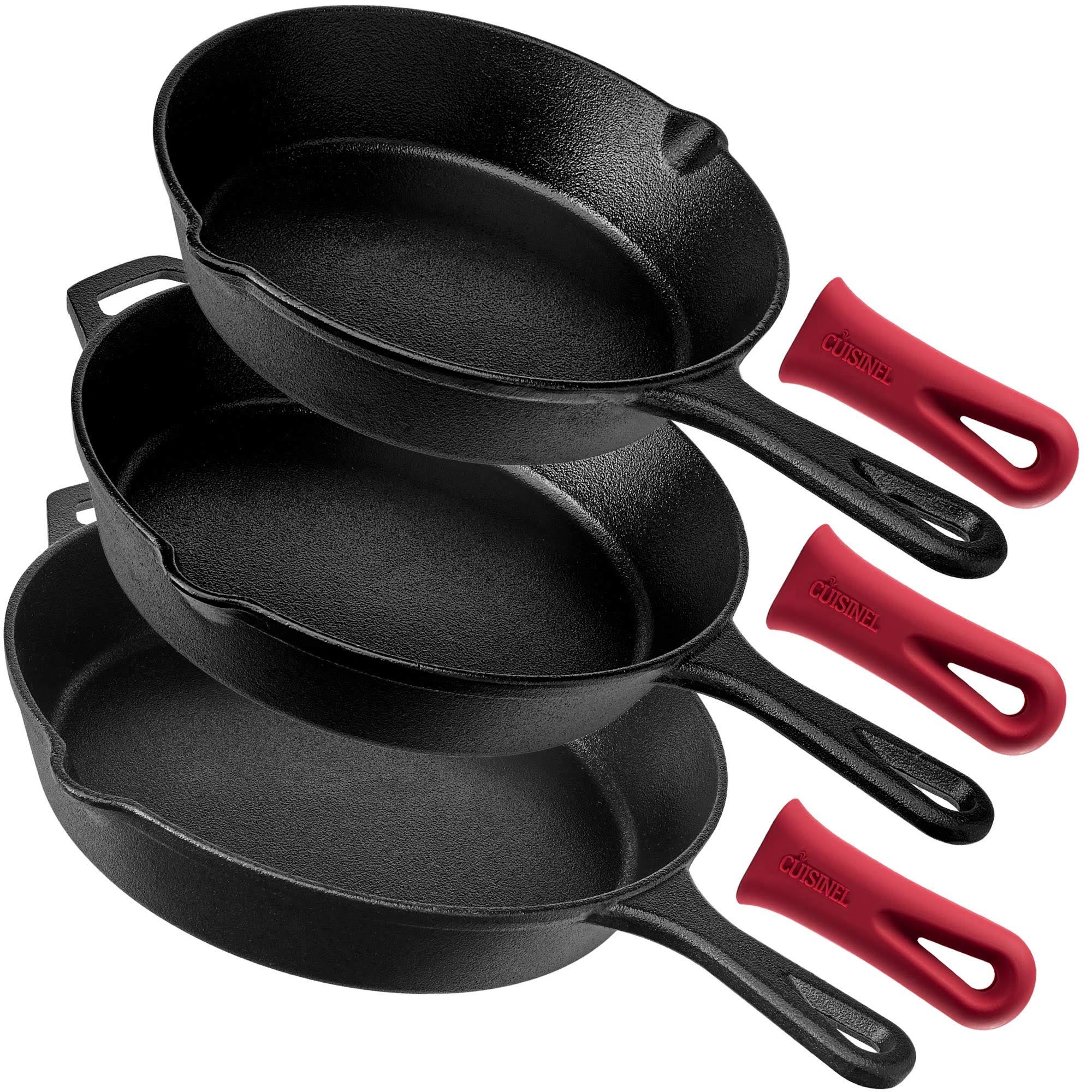 Pre-Seasoned Cast Iron Skillet 3-Piece Chef Set 8-Inch 10-Inch 12-Inch Oven Safe