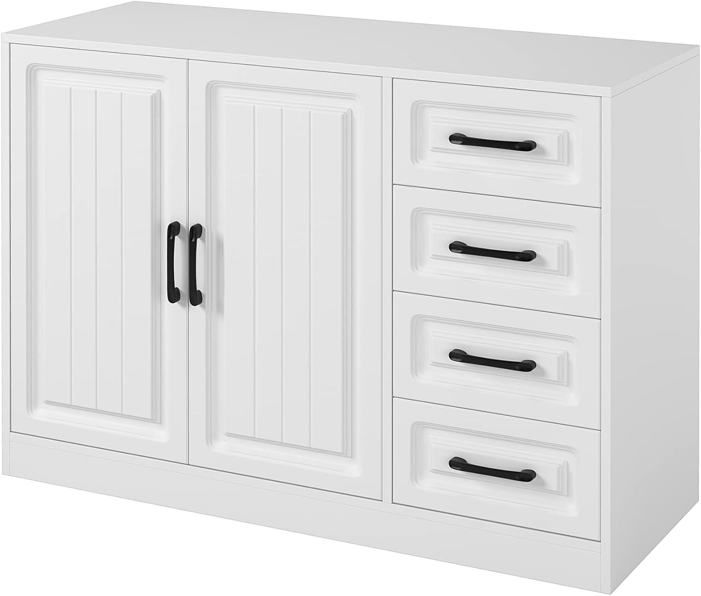 Kitchen Storage Buffet Cabinet, Large Sideboard with 2 Doors and 4 Drawers, Wood Floor Cupboard with Adjustable Shelf for Dining Room, Living Room