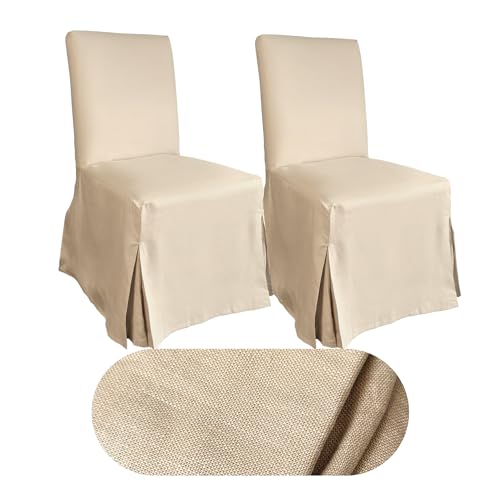 100% European Linen Cotton, Compatible with IKEA Henriksdal Floor Length Dining Chair Cover, Solid Beige - Set of 4