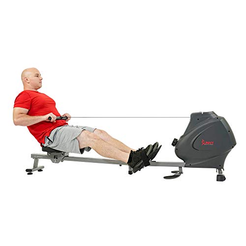 Sunny Health & Fitness Multi-Function Premium Magnetic Rowing Machine, Bicep Curls, Upward Rows, Seated Rows, Foldable Slide Rails, Digital Monitor