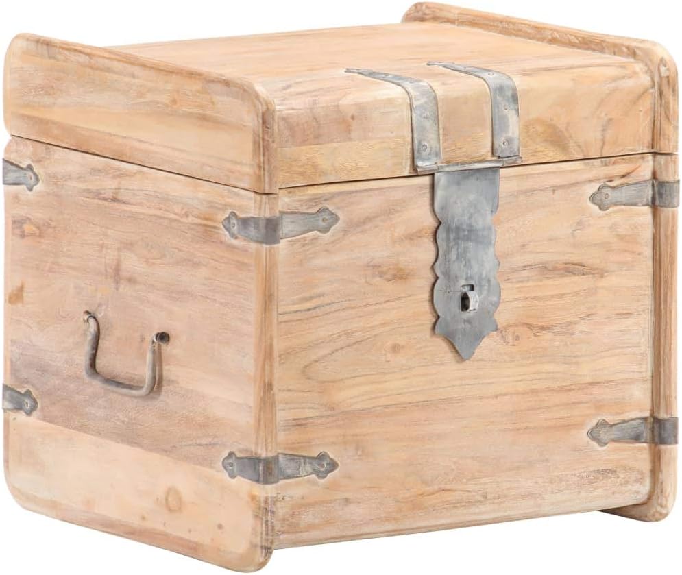 Rustic Solid Acacia Wood Chest Storage with Safety Hinge Wooden Trunk ​Chest, Wood Treasure ​Chest
