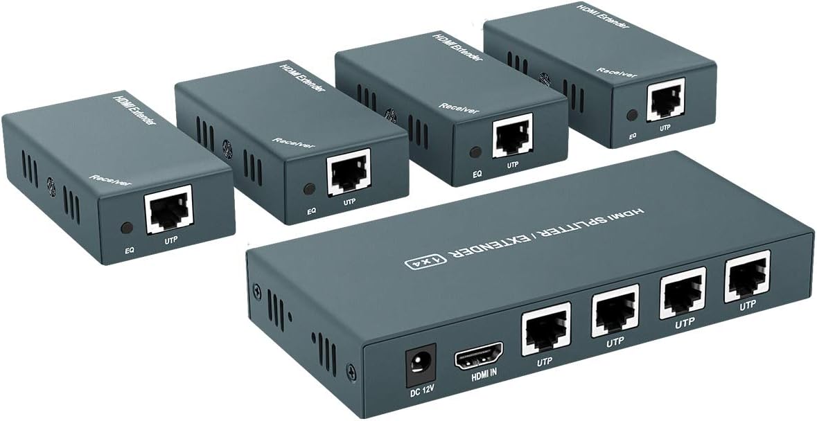 HDMI Extender Splitter 1x4, 1080P@60Hz, Extending 165ft (50m) Length Transmission Over CAT5e/CAT6/CAT7 Cable