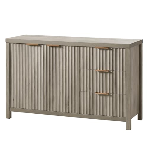 Fluted Sideboard Buffet Cabinet with Storage, 56" Large Buffet Modern Credenza with Adjustable Shelves