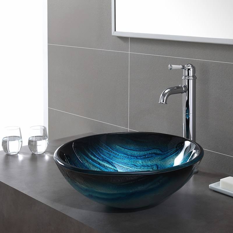 Kraus Ladon Glass Circular Vessel Bathroom Sink