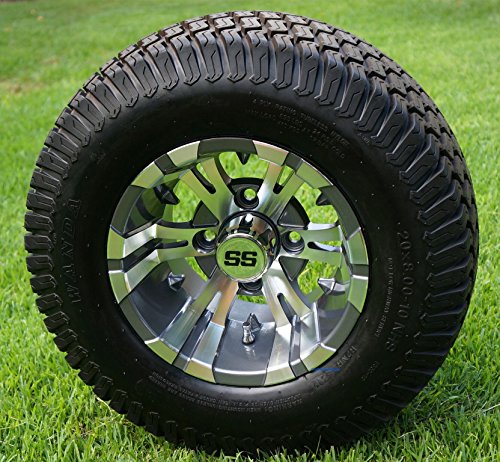 10" Vampire Gunmetal Golf Cart Wheels and 22x11-10 All Terrain Golf Cart Tires - Set of 4