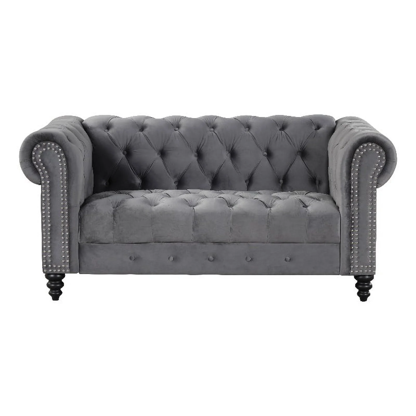 RN Furnishings Chesterfield  68" Button Tufted Velvet Fabric Loveseat-Gray