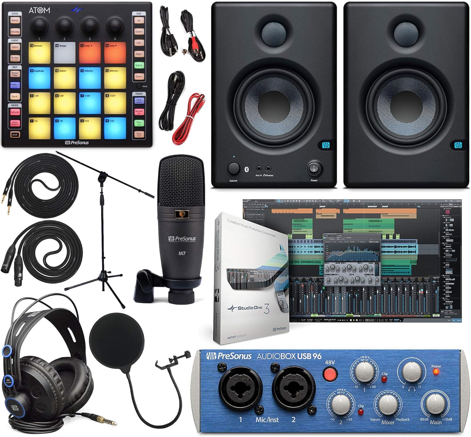 PreSonus AudioBox 96 Audio Interface (May Vary Blue or Black) Full Studio Bundle with Studio One Artist Software Pack
