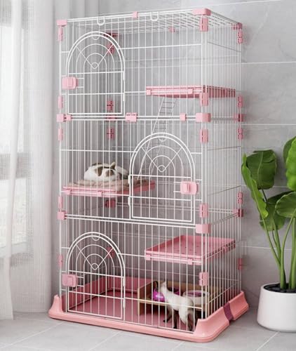 Hamiledyi Indoor Cat Cage 52 Inches Cat Villa Large Pet Crate with 3 Platforms and 1 Ramp Ladders Metal Cat Playpen with 3 Doors Outdoor Cat