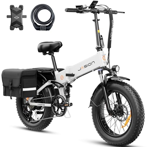 Jasion X-Hunter Electric Bike for Adults,1400W Peak Motor 30MPH Max Speed,624WH Removable Battery Full Suspension 20 * 4.0 Fat Tire Foldable Ebike
