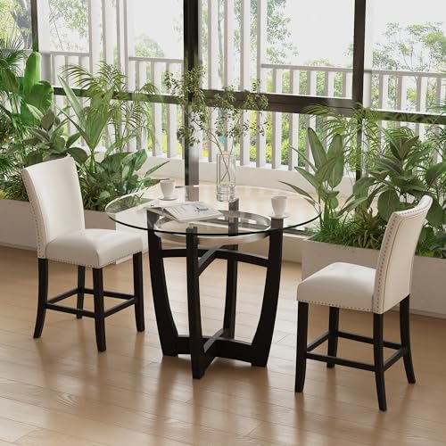 Glass Counter Height Bar Table Stools Set of 2