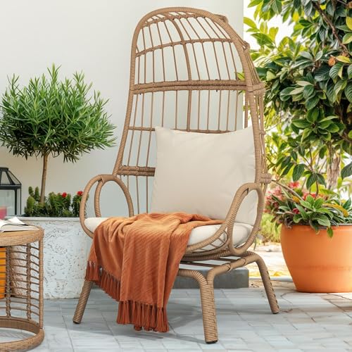 DWVO Egg Chair with Ottoman Outdoor, 370lbs Capacity Wicker Patio Glider Basket Chair with Footrest