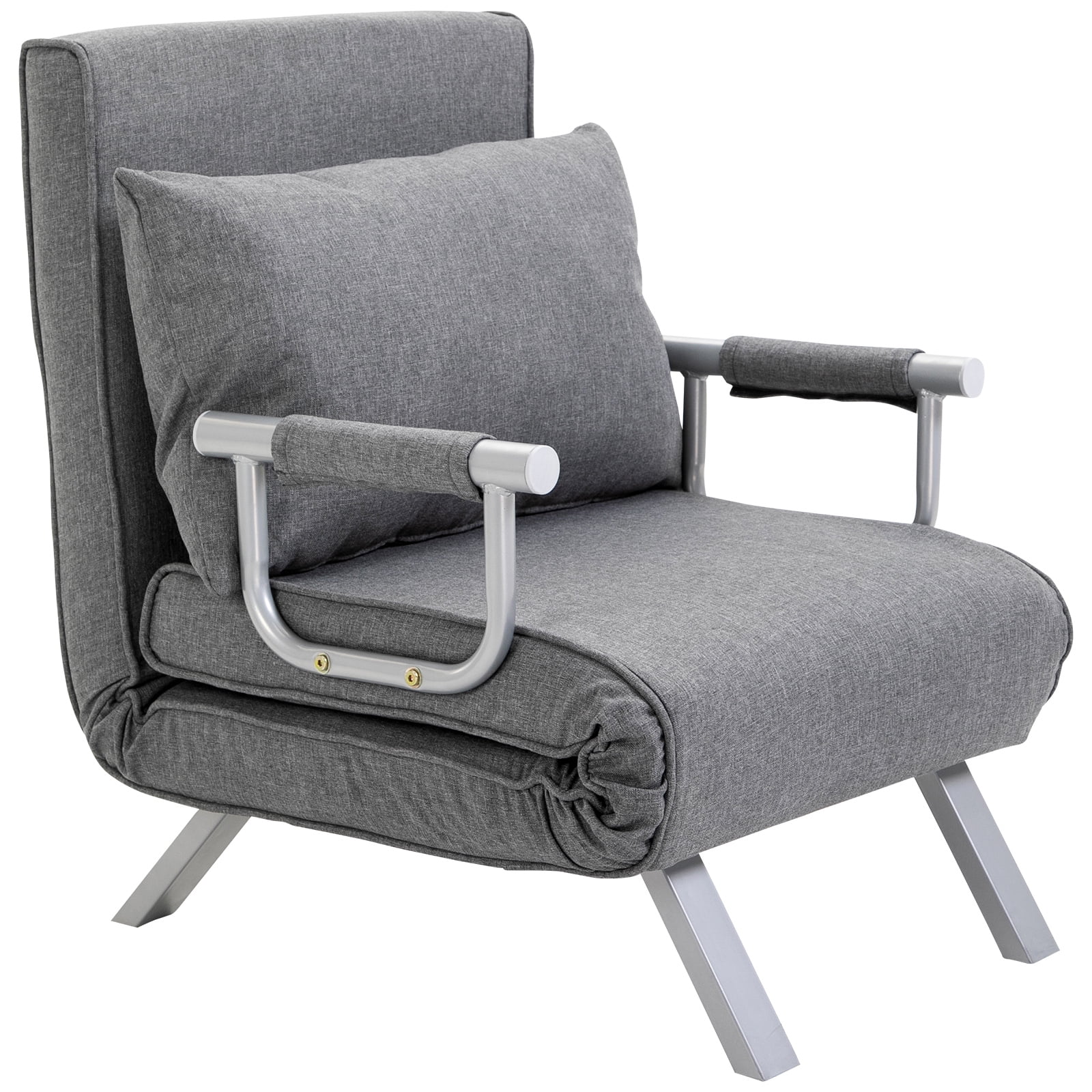 HOMCOM Single Person Folding 5 Position Convertible Sofa Bed Linen Sleeper Chair, Light Grey
