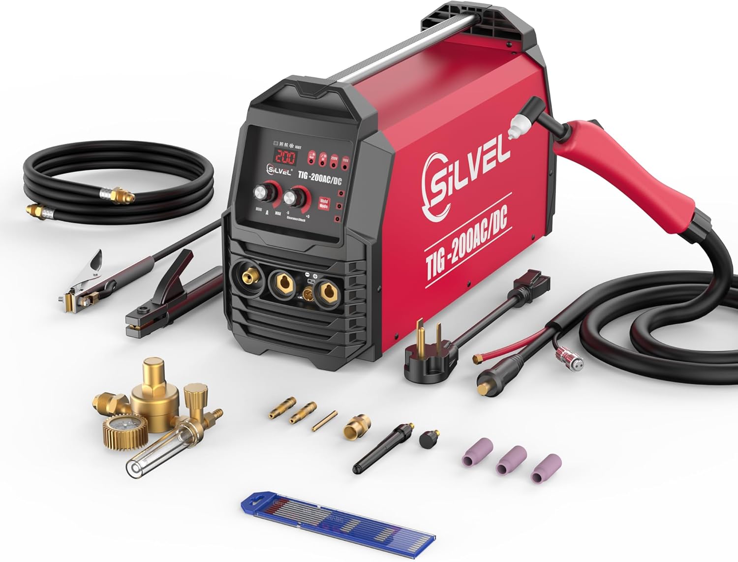 SILVEL 200A TIG Welder, AC/DC Aluminum TIG Welder with Pulse, 110V/220V IGBT Digital Inverter TIG/MMA Welding Machine for Carbon Steel