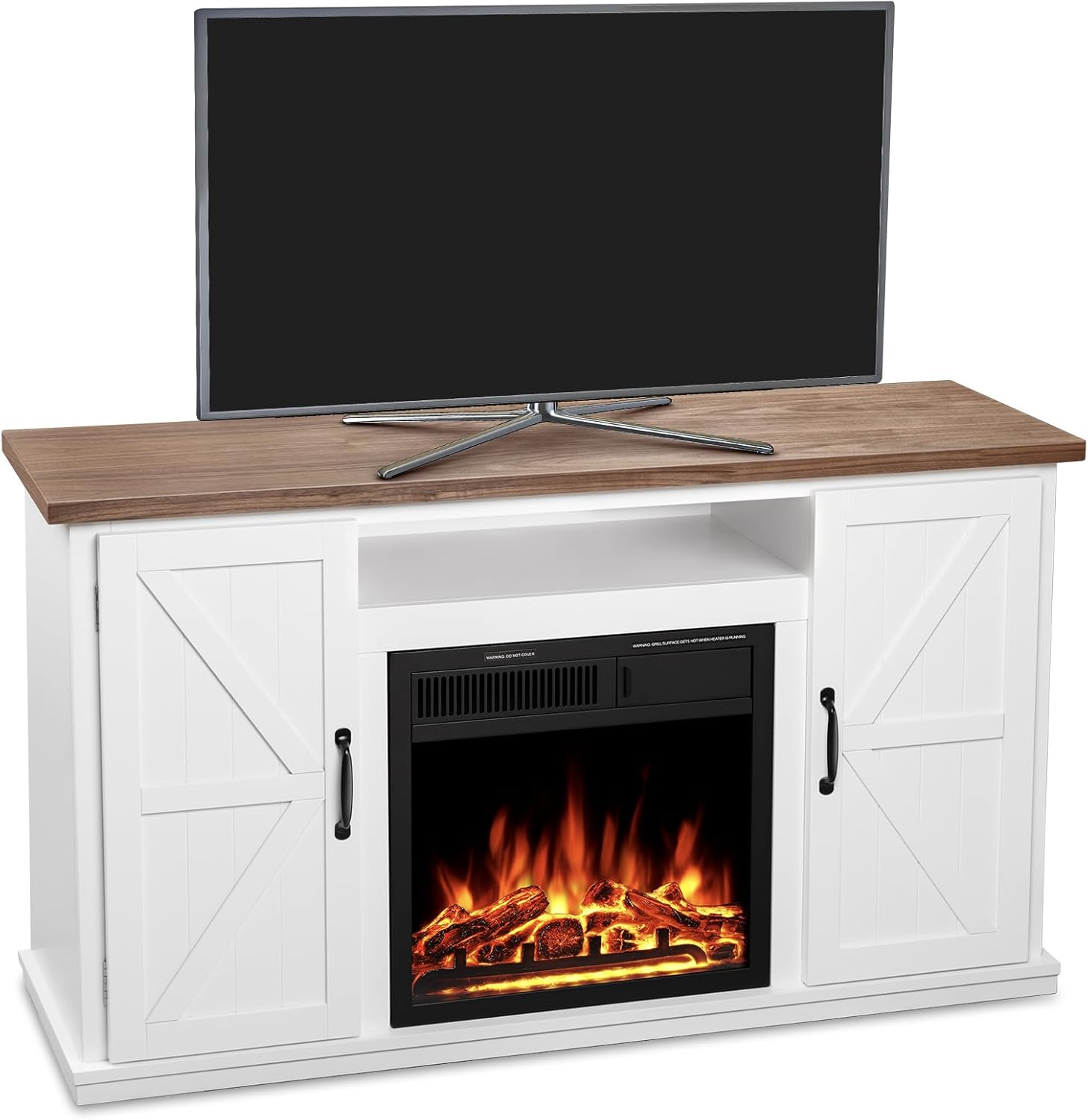 Xbeauty 47" Fireplace Mantel Wood Surround Firebox Fireplace Tv Stand Freestanding Corner Fireplace Heater Infrared Quartz Heater Adjustable Led
