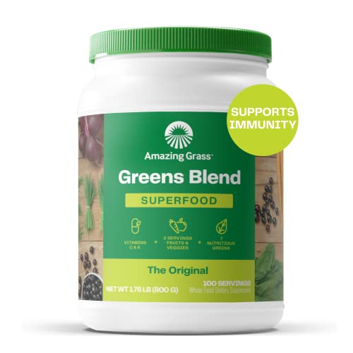 Amazing Grass Greens Blend Superfood: Super Greens Powder Smoothie Mix with Organic Spirulina, Alfalfa, Beet Root Powder