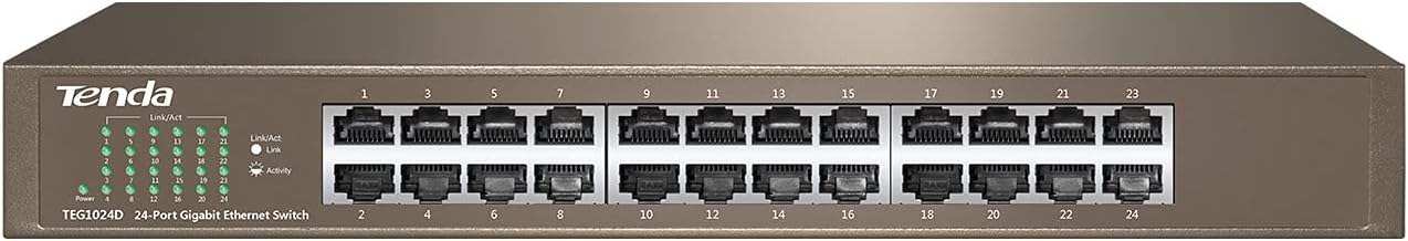 Tenda 24 Port 10/100/1000Mbps Gigabit Unmanaged Ethernet Switch (TEG1024D) | Desktop Network Splitter | Sturdy Metal | Fanless | Plug & Play |