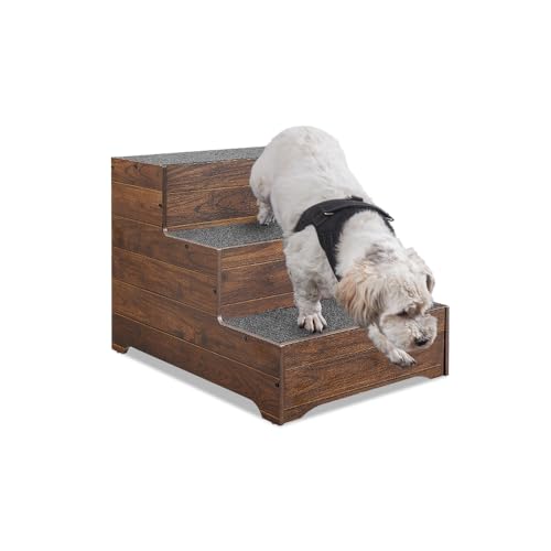 beeNbkks Dog Stairs Furniture, Extra Wide Wooden Pet Steps for Medium Large Dogs and Cats