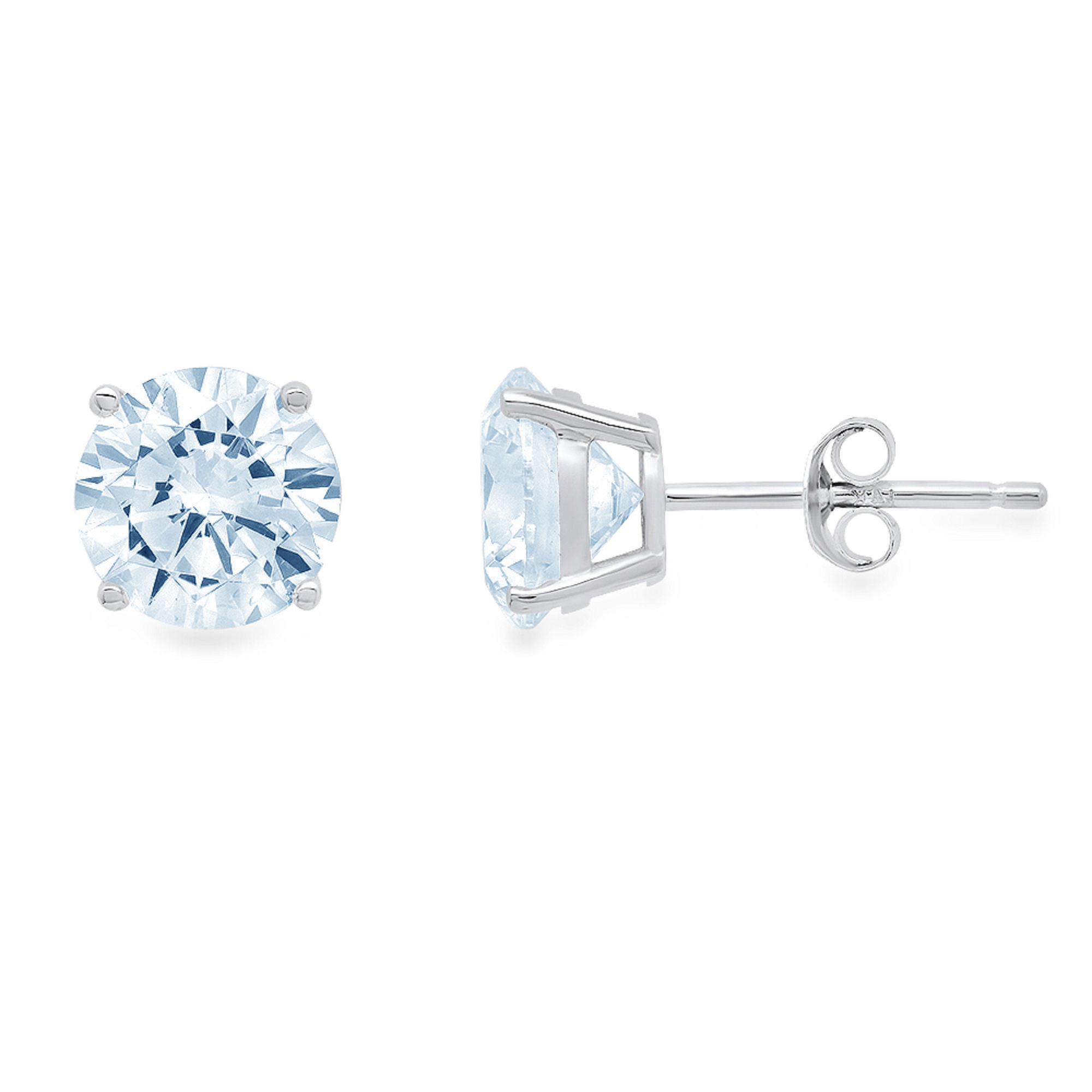 4 ct round cut studs blue simulated diamond 18k white gold earrings push back