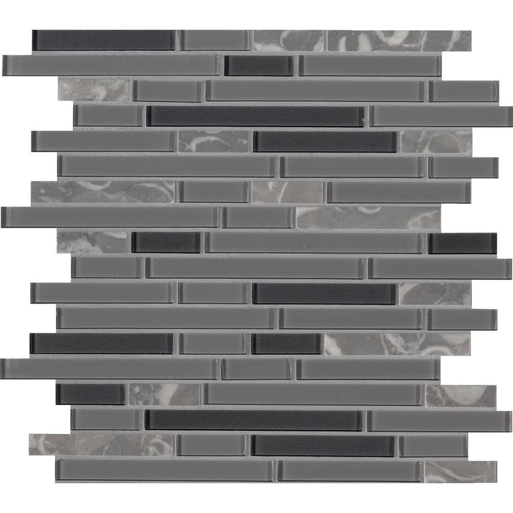 MSI Lorena Grigio Interlocking 11.81 in. x 12 in. x 4mm Glass Stone Mesh-Mounted Mosaic Tile (19.6 Sq. ft. / CASE)