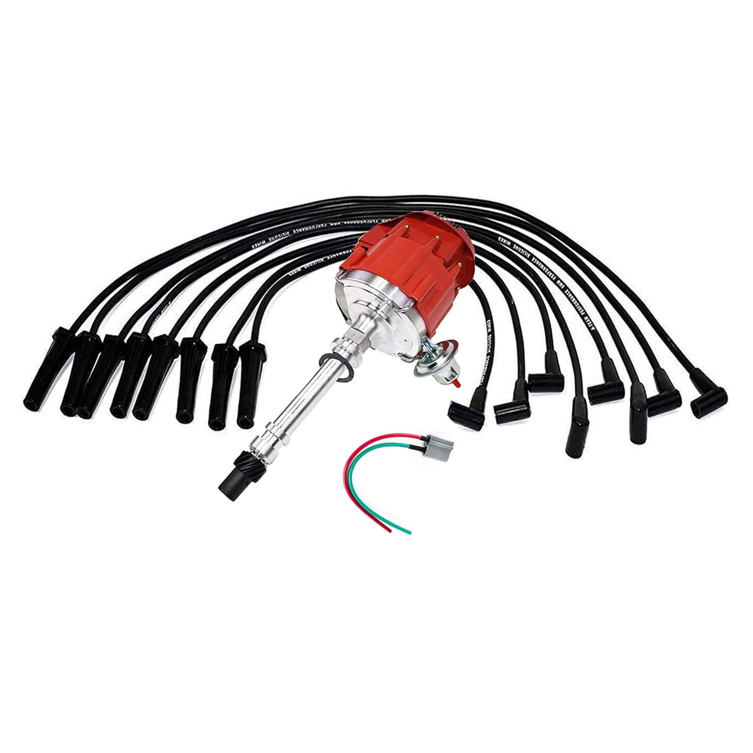 A-Team Performance - HEI Distributor with Spark Plug Wires and HEI Pigtail Harness Complete Kit