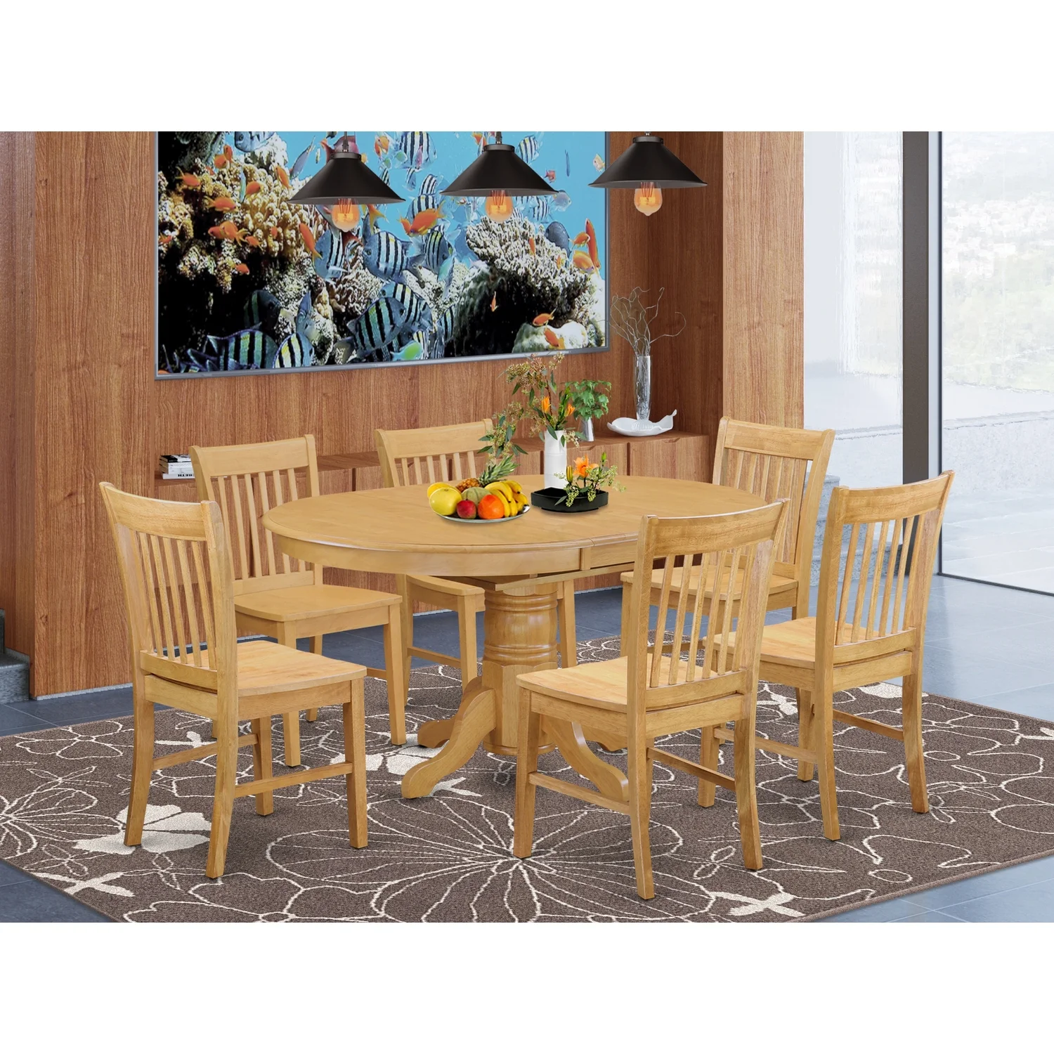 East West Furniture  Kitchen Dinette Table & 6 Chairs, Oak