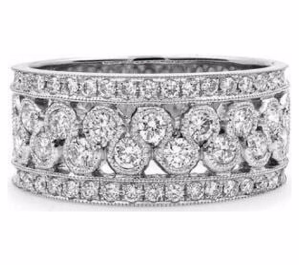 1ct Natural Round Diamond (I-J,SI1) Cluster Band Engagement Ring 14k White Gold