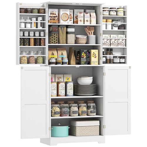 HOMCOM 72" Farmhouse Kitchen Pantry Cabinet, Freestanding Tall Storage Cabinet with 4 Barn Doors, 4 Adjustable Shelves and 8 Door Shelves