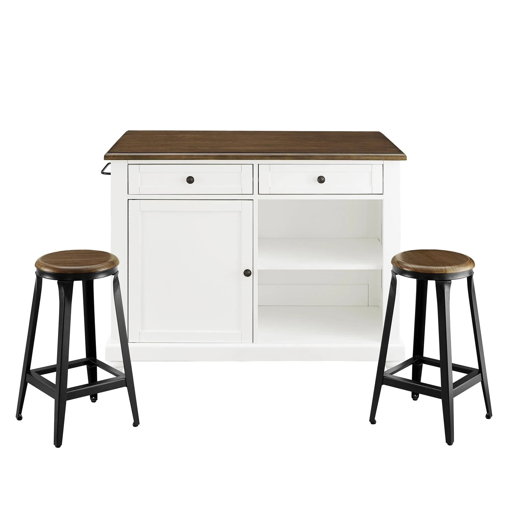 Dorel Living Kelsey Kitchen Island with 2 Stools White