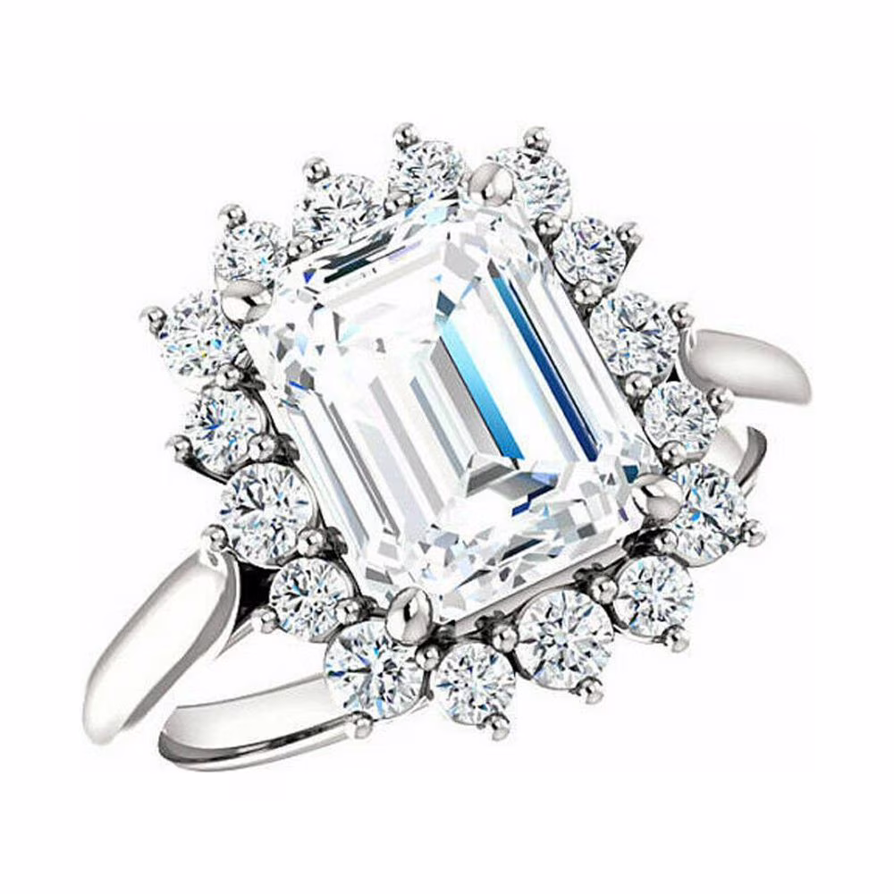 3.20 Cts Octagon and Round Cut Moissanite Engagement Ring Halo Moissanite Diamond Ring, Anniversary Ring, Wedding Ring 18K White Gold Plated Ring