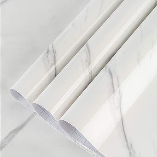 Large White Marble Granite Wallpaper Peel Stick Thicken 31.5x591inch Waterproof Furniture Sticker Self-Adhesive Contact Paper Marble Vinyl Wrap for