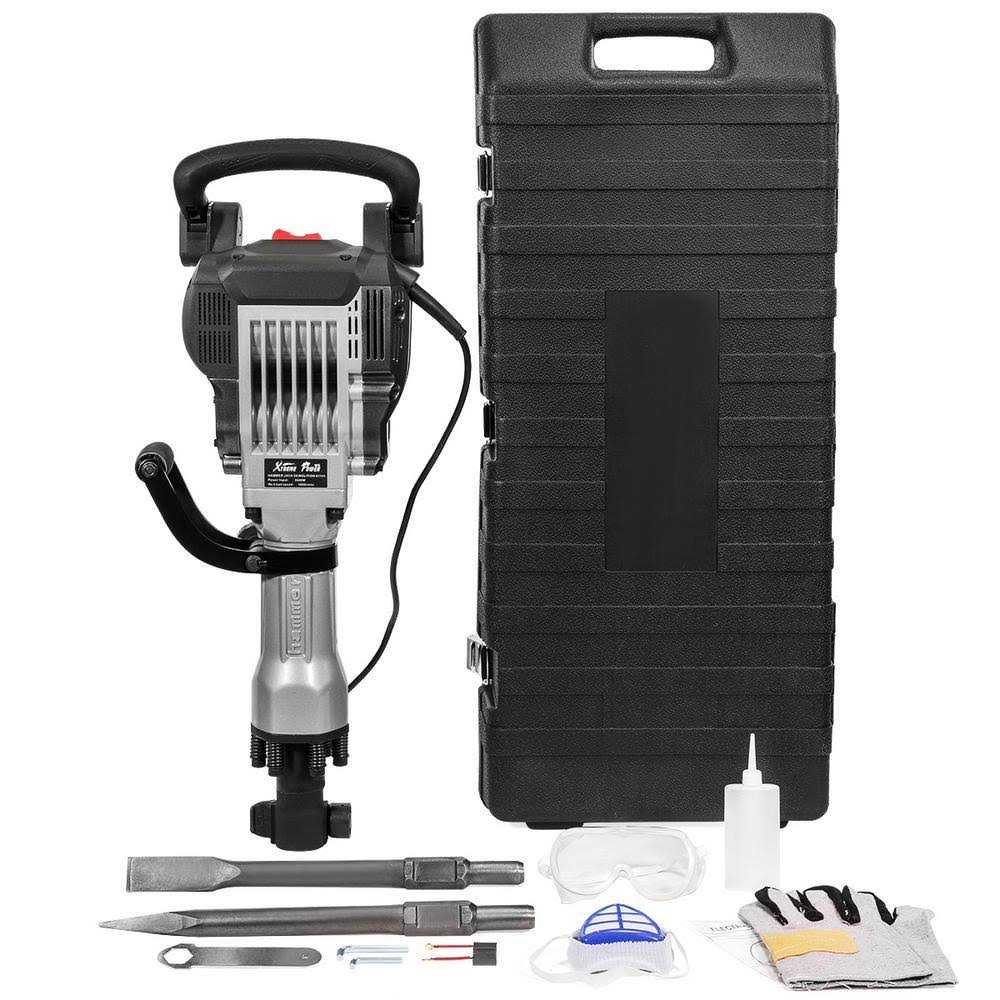 XtremepowerUS 36.6 in. x 16.5 in. Electric Jack Hammer Demolition Power Tool, 2 Chisels, Case with Plastic Handle