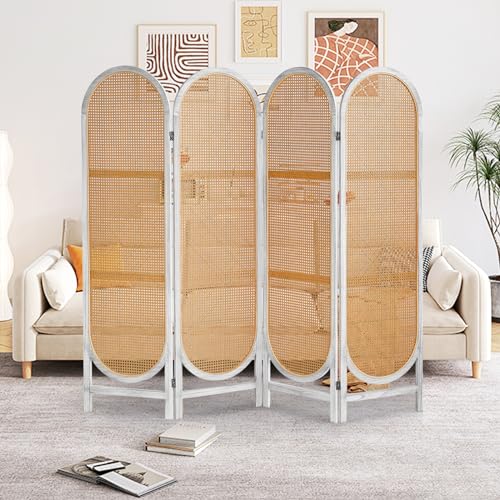 6 Panels Room Dividers and Folding Privacy Screens, Hand-Woven Rattan Room Divider Wall