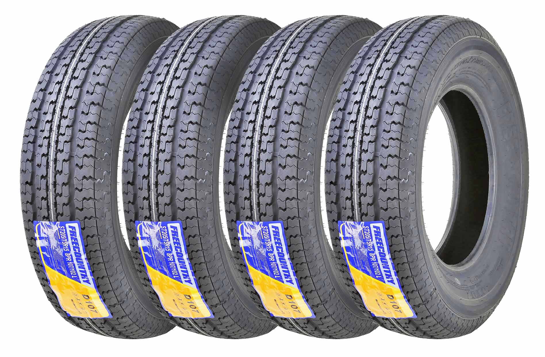 Free Country Trailer Tires ST 205/75R15 8 Ply /Load Range D w/Scuff Guard, Set 4